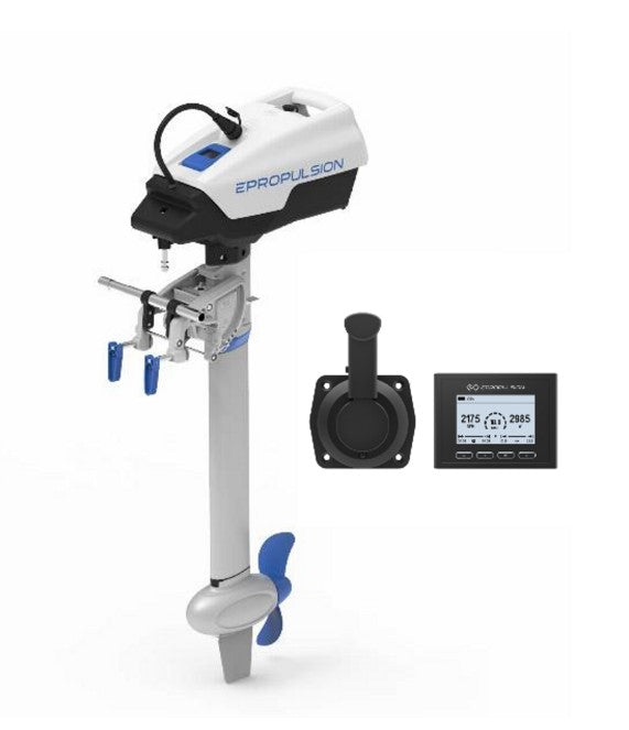 ePropulsion SPIRIT 1.0 EVO electric outboard with side-mount throttle & display